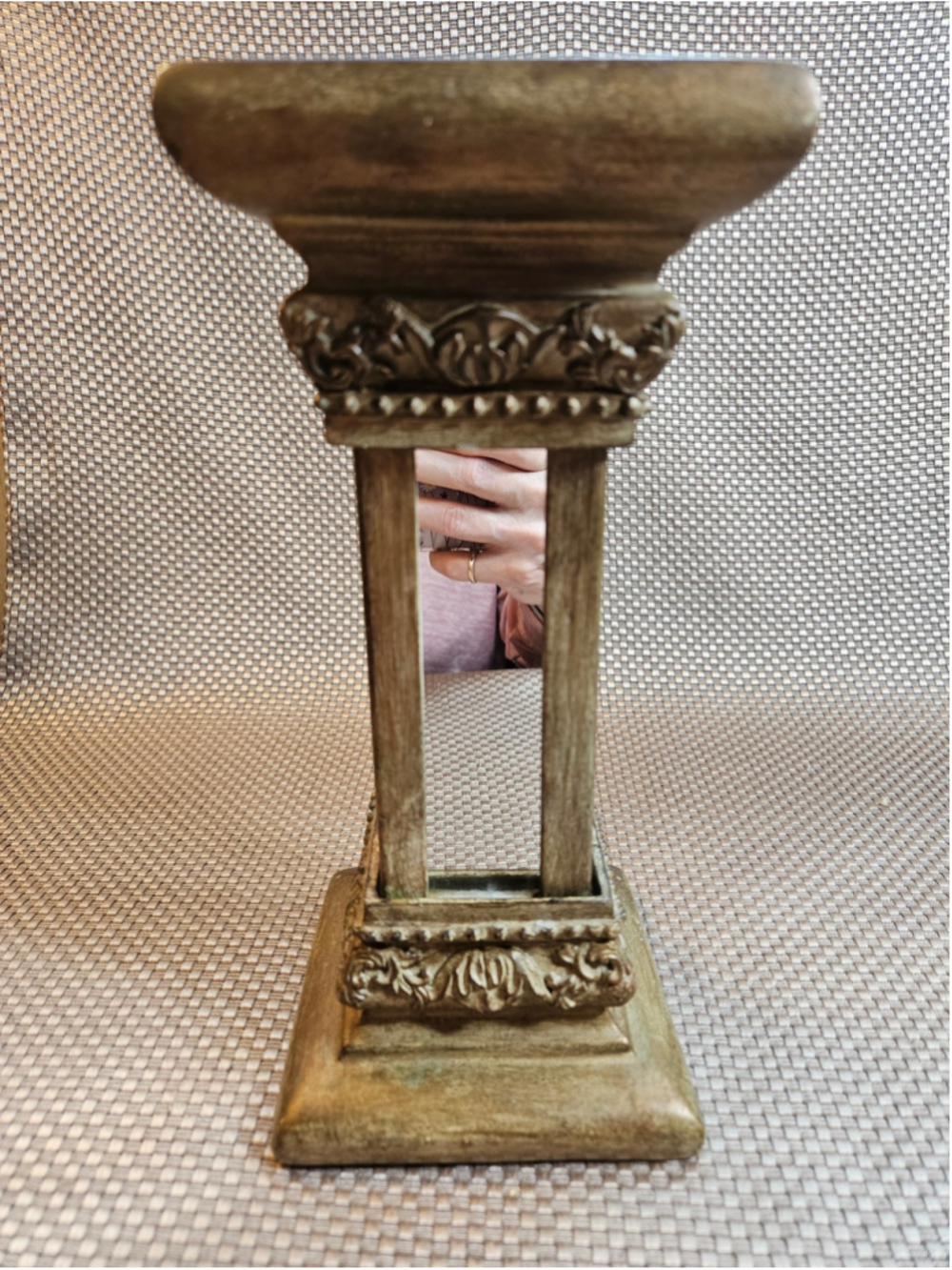 Vintage Mirrored Pillar Candle Holder Aged Golden Finish